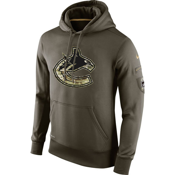 Men NHL Vancouver Canucks Nike Olive Salute To Service KO Performance Hoodie Green->nashville predators->NHL Jersey